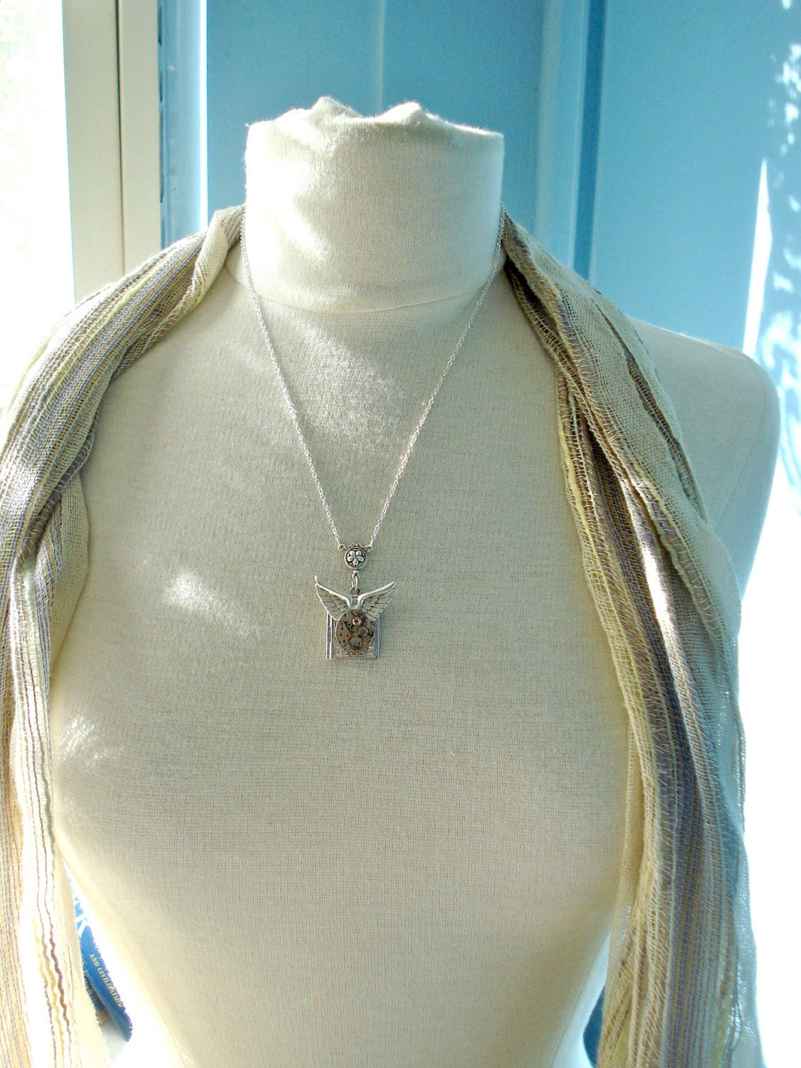 Steampunk Wing Book Locket in sterling silver