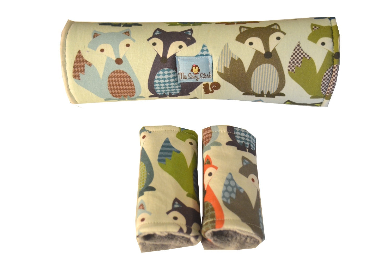 OOAK car seat handle pad and strap covers by SassyStork on Etsy