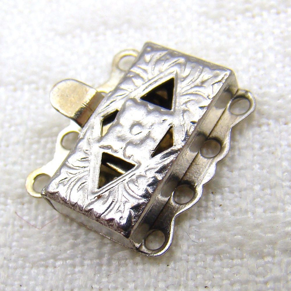 Vintage multistrand clasp base metal four 4 strand silvertone box clasp 14 mm