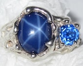 Blue Large 8x10mm stone Star Sapphire Ring - Artist Signed  top quality Star style w18