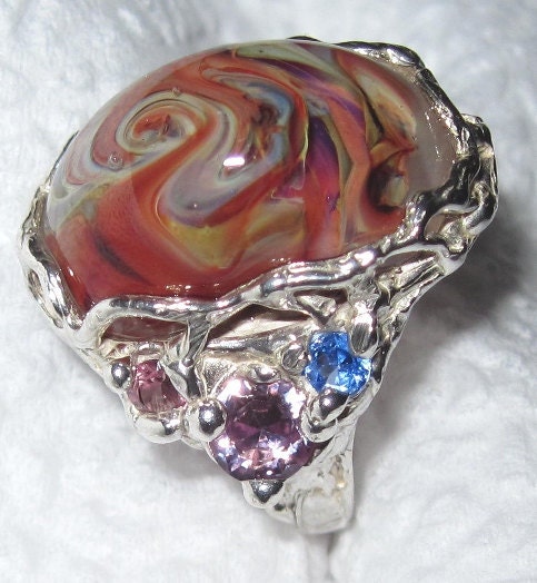 Clearance Sale - Silver Boro Gemstone Ring - w33 - Christina Burkhart created Sterling Silver