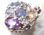Dragon Poison Pill  Ring - sapphires mostly- Artist signed Piece - Made USA Sterling Silver