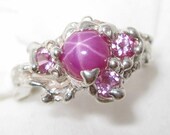 Pink Star Sapphire Ring Sterling Silver Artist Signed 1ct 6mm Handmade USA