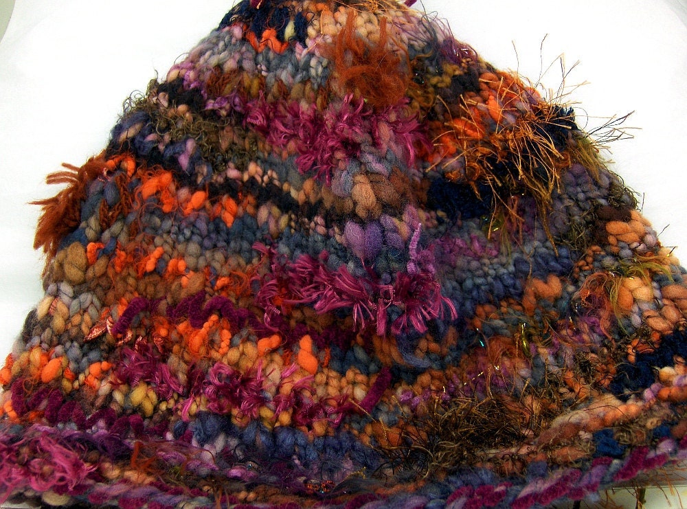 Hand Knit Hat October NightSong unique deep autumn colors