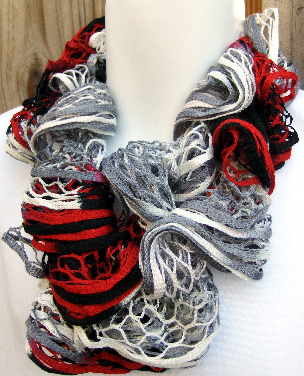 Endless Ruffle Infinity Scarf hand knit Collegiate Ready to Ship great gift Ships Free in the USA