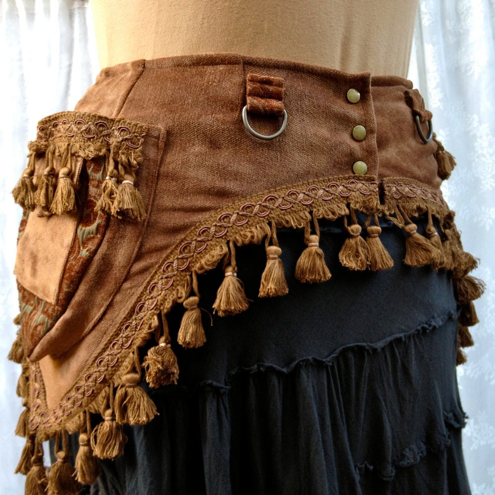 Steampunk costume belt - reserved listing for Heather Allen - brown with tassels - size Medium