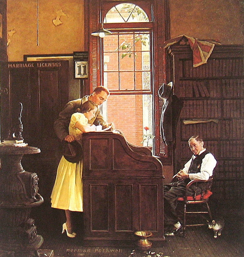 1977 Large Norman Rockwell Book Plate "Marriage License"