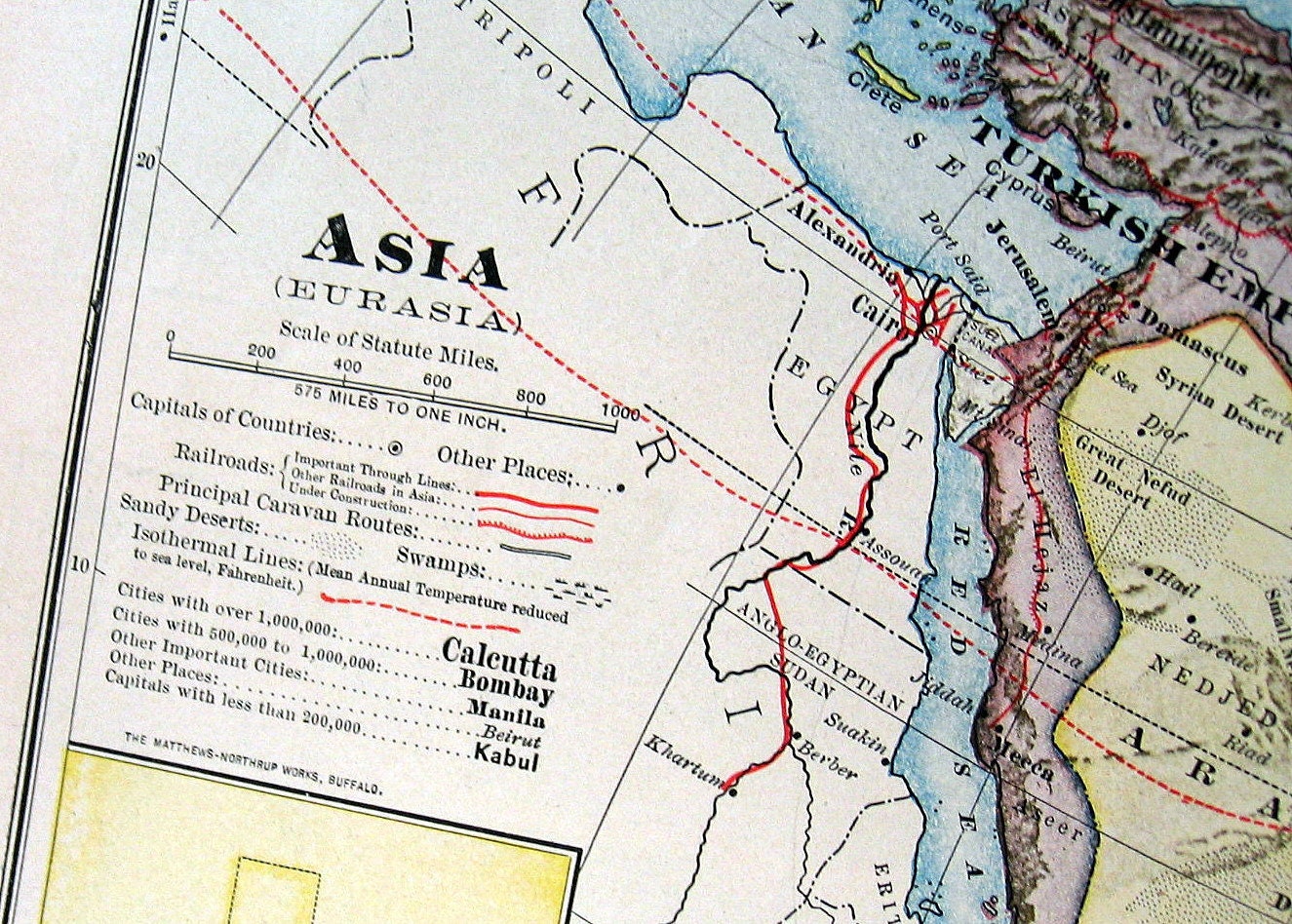 1906 Antique Colored Map of Asia (Eurasia)