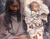 Indian Grandmother and Papoose 1919 Children's Encyclopedia Colored Book Plate