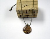 Antique Bronze Hand-Turned Beautiful Spalted Maple Wood Pendant Necklace