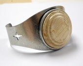 Vintage Style Metal Cuff Bracelet with Hand Turned Birdseye Maple Wood
