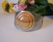 Vintage Style Metal Cuff Bracelet with Hand Turned Cherry Wood