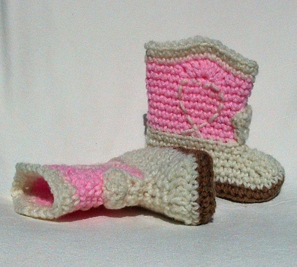 Crocheted Baby Booties Cowboy Style pink 0 to 3 months