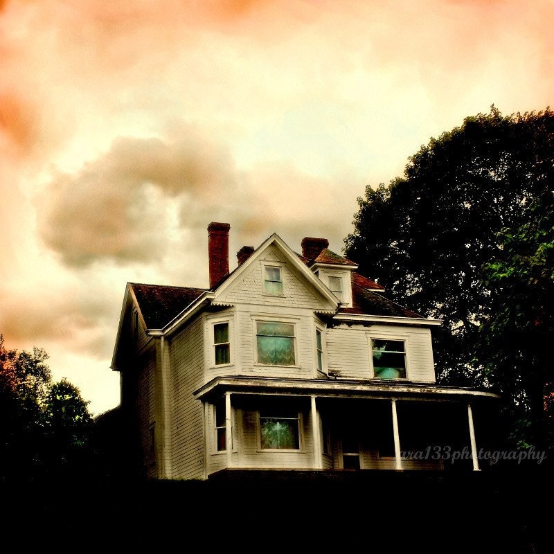 50% OFF SALE- Fairy Tale House Photography, Architecture Photo, Pink, Tan, Grey, Black, Aqua, Victorian House - 5x5 Inch Print-Tea and Magic