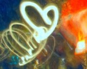 50% OFF SALE- Abstract Photography, Valentines Day Art, Abstract Heart Artwork, Red, Orange, Blue, Black - 5x5 inch Print -Fire In The Blue