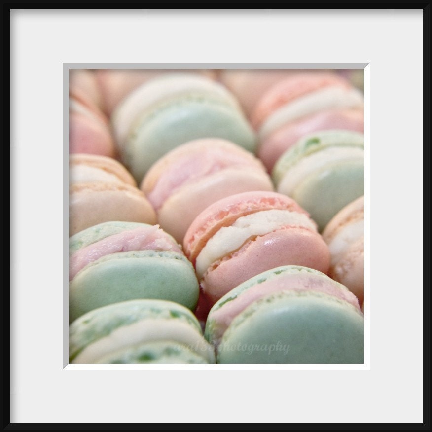 French Macarons Photograph, Food Photography, Still Life Photo, Pink, Blue, Green, Picture - 8x8 inch Print - Parisian Pastels
