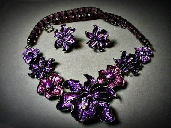 Purple Orchid Necklace Set