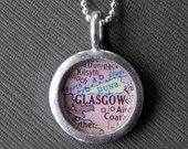 Glasgow Scotland - Pendant Necklace Jewelry Vintage Map
