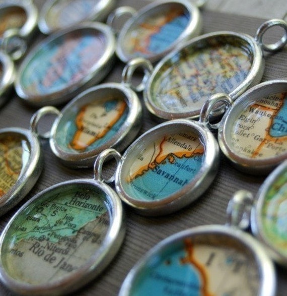 Vintage Map Necklace - You Pick City