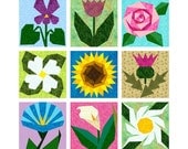Gaea's Garden, 9 Paper pieced flower block patterns INSTANT DOWNLOAD PDF