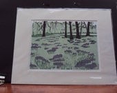 MATTED Sweet William, Editioned Woodblock Print, Landscape