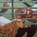 Nature Art, Sheep and Farm, Brown, Green, Orange, Blue, Woodblock Print