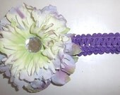 Realistic Plump Two-toned Lilac n White Flower Hair Clip with Stretch Purple Headband