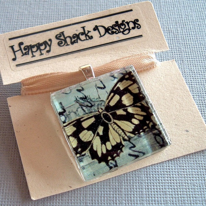 Flutterby No. 7 Glass Tile Pendant by Happy Shack Designs