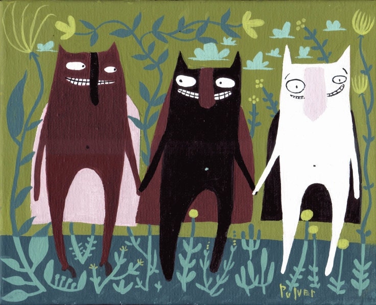 3 Cat Superheros Print - Funny Caped Crusader Art - Cat Lover or Kid's Decor - Green Blue Burgundy Teal