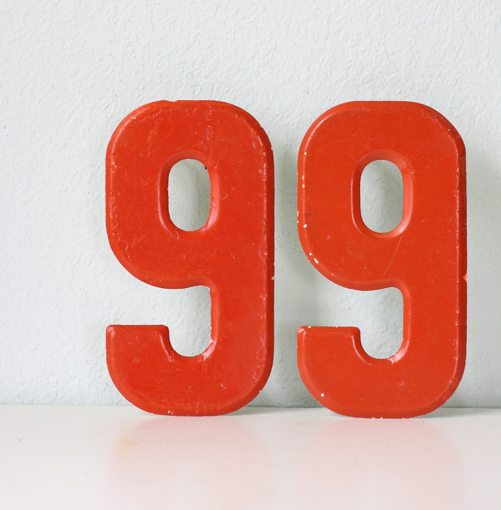 Vintage Orange Marquee Sign Numbers 99