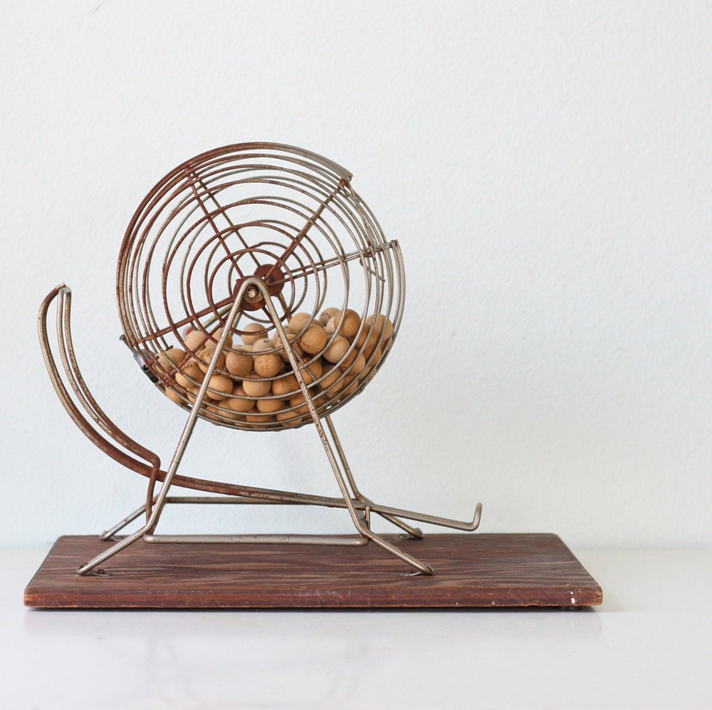 Vintage Bingo Cage and Wooden Balls by bellalulu on Etsy
