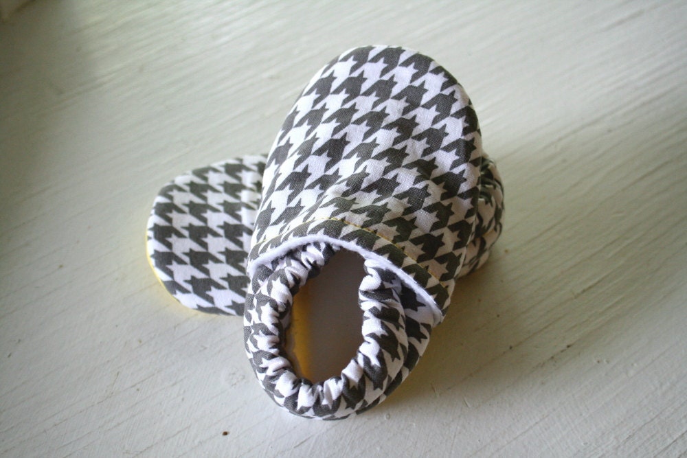 Houndstooth baby toddler booties boy girl Infant Soft Soled Shoes brown Grey Gray and Yellow  Baby Booties gift SWAG