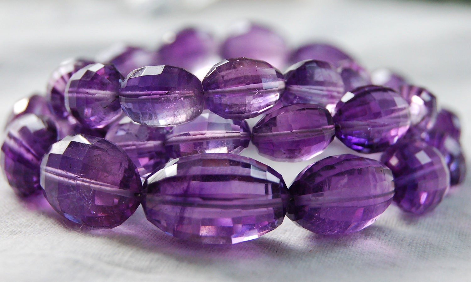 Destash Intense Violet Amethyst Step Faceted Barrel Beads Gems