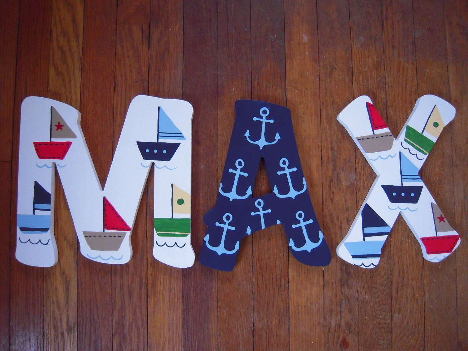 Nautical Themed Custom Hand painted Wooden Decorative Wall Letters: pottery barn kids baby boats bedding