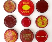 Vintage RED COFFEE JAR Lids - INSTANT COLLECTION of 9 Pieces