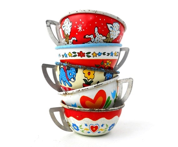 An Instant COLLECTION of TIN TEACUPS - Set of 5