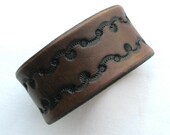 Leather Cuff / Wristband - Hand Tooled Scrolled Design -  Brown