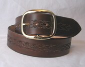 Wide Leather Belt - Hand-Tooled Full-Grain Cowhide - Antique Brown -- Sized to Order