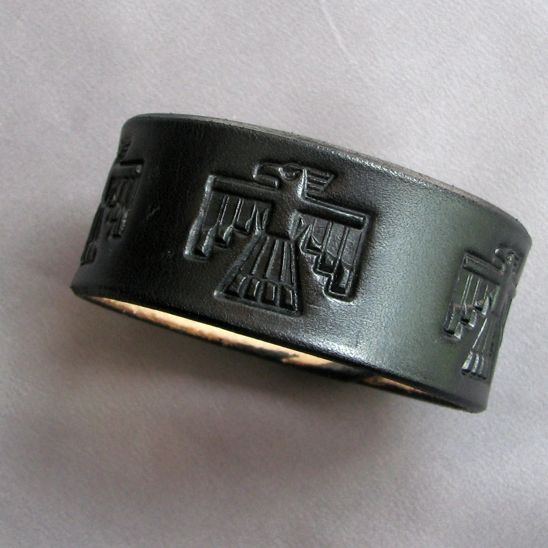 Clearance - Thunder Bird Trio Leather Wristband - Jet Black