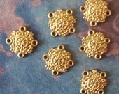 12 PC Raw Brass - Small Renaissance Medallion -  4 way Connector Finding - B0034