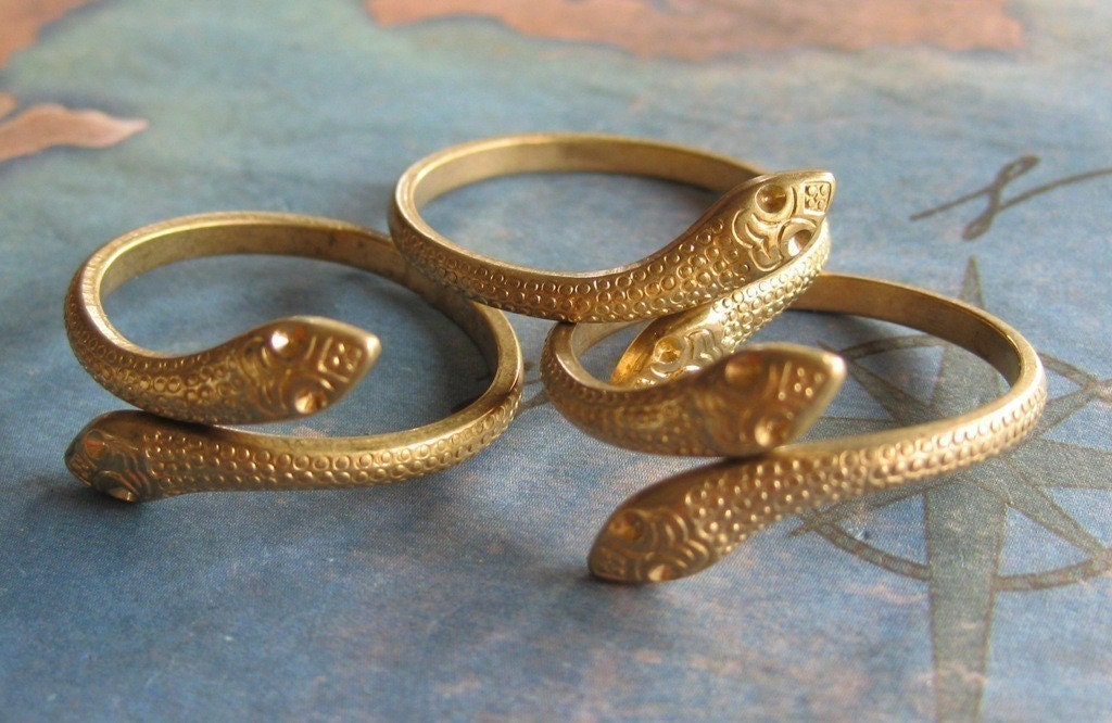 2 PC Virgin Raw Brass Double Serpent / Adjustable Ring - ZNE Q0270