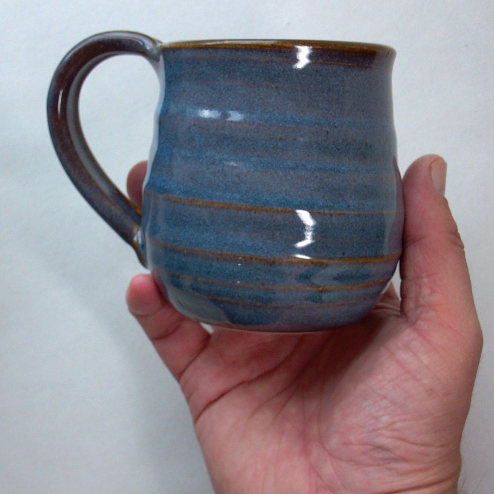 Coffee Mug in Floating Blue Glaze with Sweetheart Detail READY TO SHIP