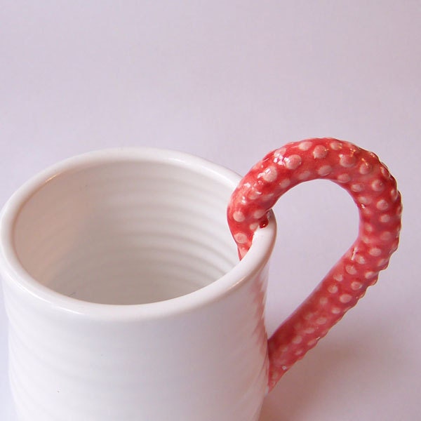 Octopus Tentacle Coffee Mug in White and Red