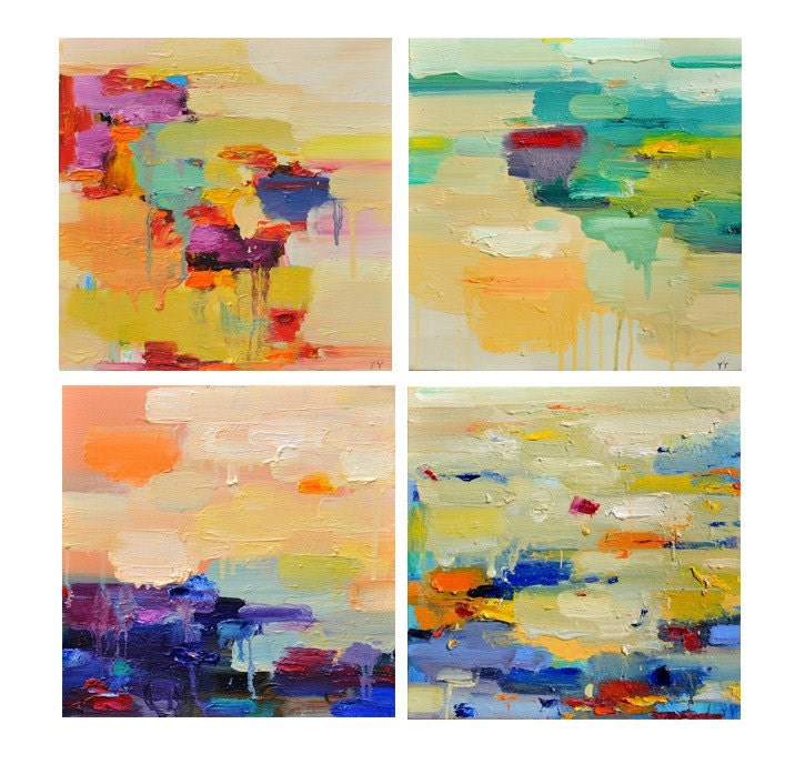 Art print- Fine Art Giclee Prints set 12x12- abstract oil painting- wall art- wall decor