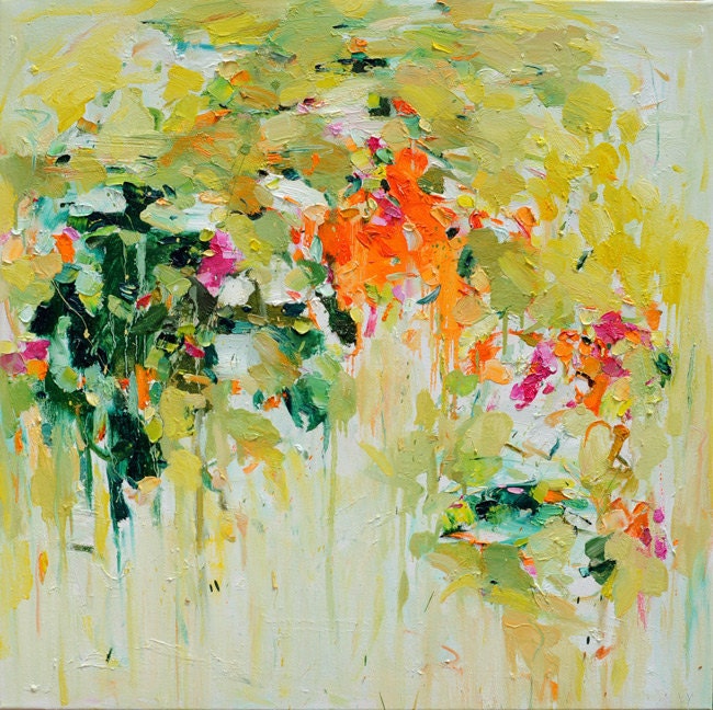 Gardening June - art  print - giclee - large 16x16 poster print- wall art - wall  Decor - abstract oil painting - modern Contemporary art