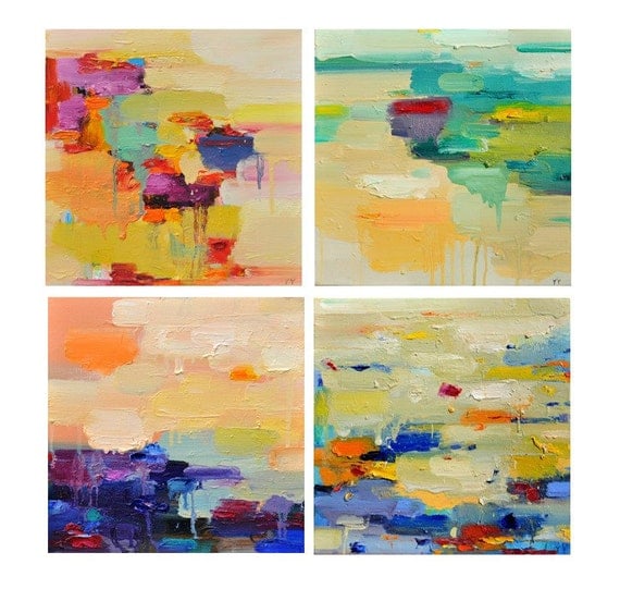 Art print- Fine Art Giclee Prints set 12x12- abstract oil painting- wall art- wall decor