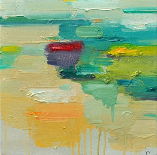 Yellow Beach  art  Print -Giclee-10x10 from original oil mix media painting- wall art- wall decor-