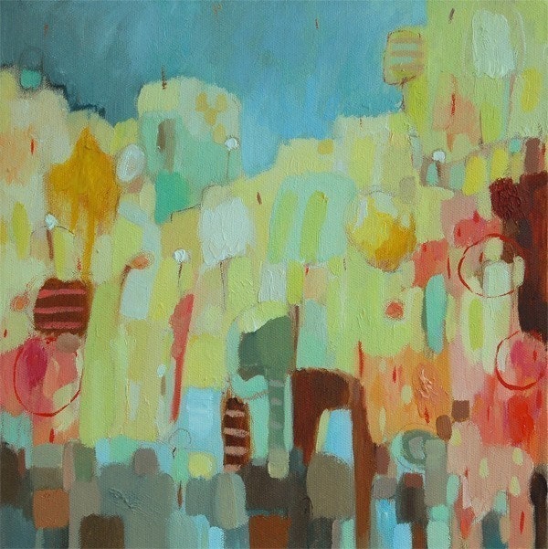 City No.02 art Giclee Print 8x8 from original oil mix media painting