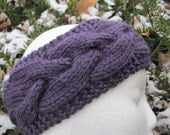 Cabled Hand Knit Headband in Plum