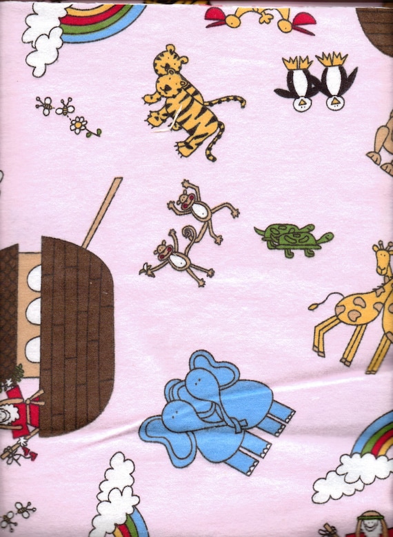 Fabric Noah's Ark Pink Flannel Yardage